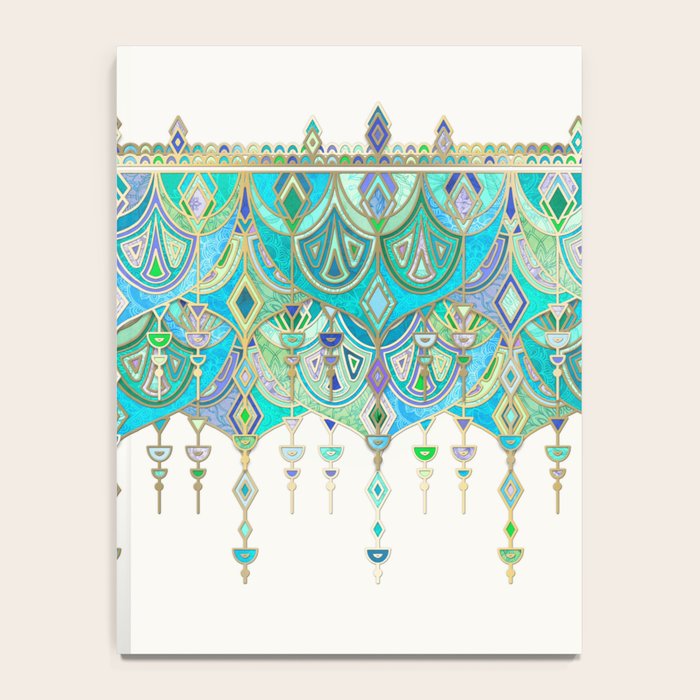 Art Deco Double Drop in Jade and Aquamarine on Cream Notebook Gallery Image 4