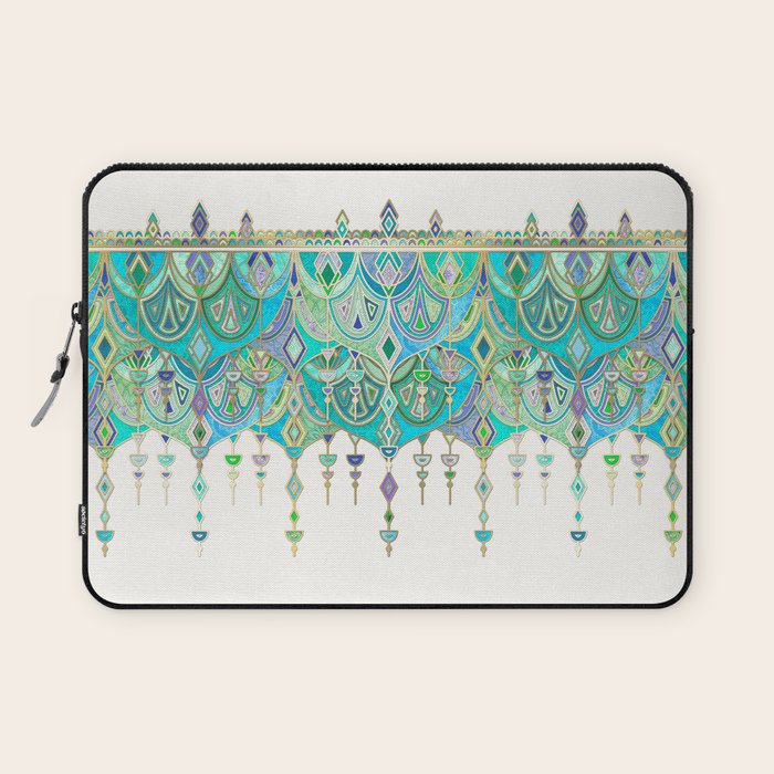 Art Deco Double Drop in Jade and Aquamarine on Cream Laptop Sleeve Gallery Image 1