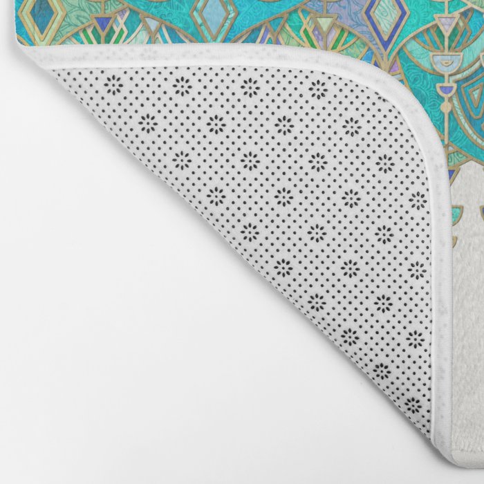 Art Deco Double Drop in Jade and Aquamarine on Cream Bath Mat Gallery Image 2