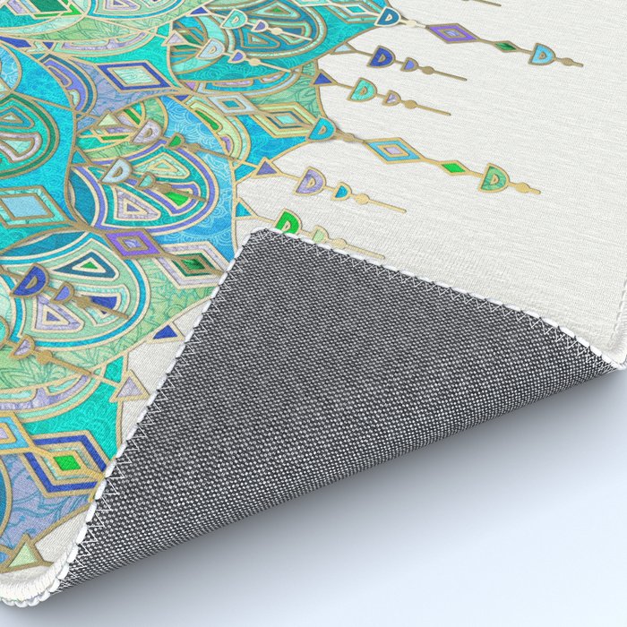 Art Deco Double Drop in Jade and Aquamarine on Cream Rug Gallery Image 4