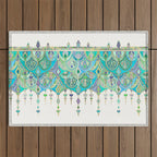 Art Deco Double Drop in Jade and Aquamarine on Cream Outdoor Rug Gallery Image 1