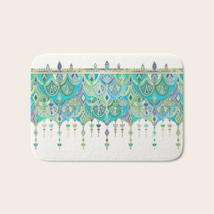Art Deco Double Drop in Jade and Aquamarine on Cream Bath Mat Gallery Image 1