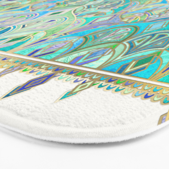 Art Deco Double Drop in Jade and Aquamarine on Cream Bath Mat Gallery Image 3