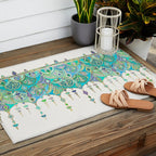 Art Deco Double Drop in Jade and Aquamarine on Cream Outdoor Rug Gallery Image 2