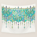 Art Deco Double Drop in Jade and Aquamarine on Cream Wall Tapestry Gallery Image 4