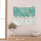 Art Deco Double Drop in Jade and Aquamarine on Cream Wall Tapestry Gallery Image 2