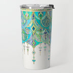 Art Deco Double Drop in Jade and Aquamarine on Cream Travel Mug Gallery Image 2