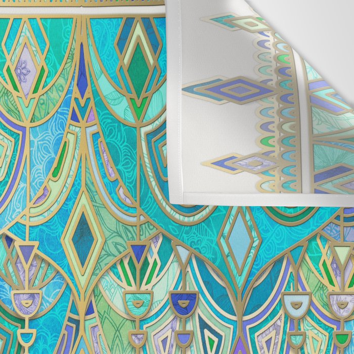 Art Deco Double Drop in Jade and Aquamarine on Cream Wall Tapestry Gallery Image 3