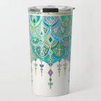 Art Deco Double Drop in Jade and Aquamarine on Cream Travel Mug Gallery Image 1