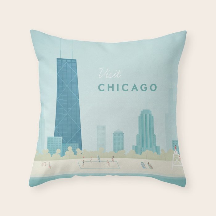  Vintage Chicago Travel Poster Throw Pillow Gallery Image 6