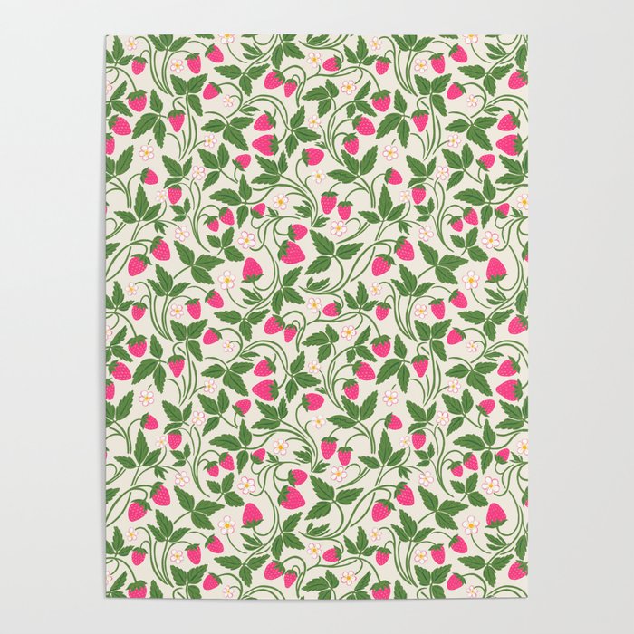 Strawberries - pink and green on alabaster Poster Gallery Image 4