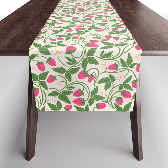 Strawberries - pink and green on alabaster Table Runner Gallery Image 1