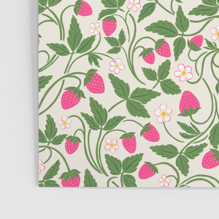 Strawberries - pink and green on alabaster Poster Gallery Image 3
