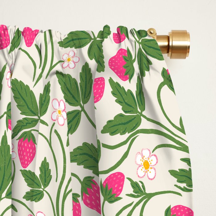 Strawberries - pink and green on alabaster Window Curtain Gallery Image 2