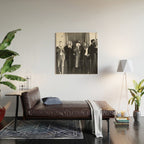 La cosa nostra arrest mug shot Sugar House Gang criminal mob bootleggers hiding faces behind hats black and white photgraph - photgraphy - photographs Wood Wall Art Gallery Image 2