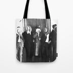 La cosa nostra arrest mug shot Sugar House Gang criminal mob bootleggers hiding faces behind hats black and white photgraph - photgraphy - photographs Tote Bag Gallery Image 1