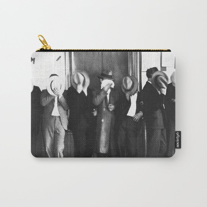 La cosa nostra arrest mug shot Sugar House Gang criminal mob bootleggers hiding faces behind hats black and white photgraph - photgraphy - photographs Carry All Pouch Gallery Image 1