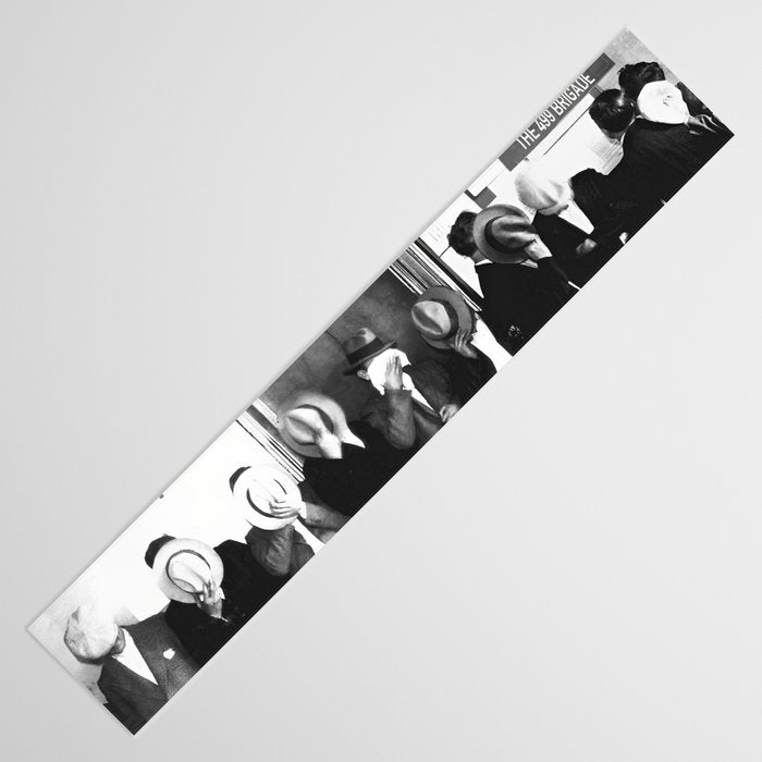 La cosa nostra arrest mug shot Sugar House Gang criminal mob bootleggers hiding faces behind hats black and white photgraph - photgraphy - photographs Table Runner Gallery Image 3