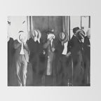 La cosa nostra arrest mug shot Sugar House Gang criminal mob bootleggers hiding faces behind hats black and white photgraph - photgraphy - photographs Throw Blanket Gallery Image 2