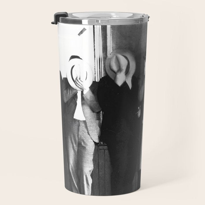 La cosa nostra arrest mug shot Sugar House Gang criminal mob bootleggers hiding faces behind hats black and white photgraph - photgraphy - photographs Travel Mug Gallery Image 3