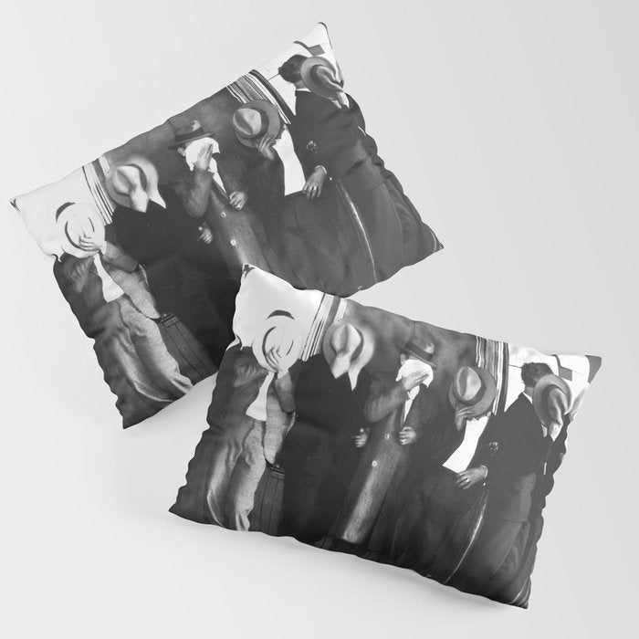 La cosa nostra arrest mug shot Sugar House Gang criminal mob bootleggers hiding faces behind hats black and white photgraph - photgraphy - photographs Pillow Sham Gallery Image 3