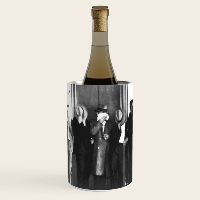 La cosa nostra arrest mug shot Sugar House Gang criminal mob bootleggers hiding faces behind hats black and white photgraph - photgraphy - photographs Wine Chiller Gallery Image 1