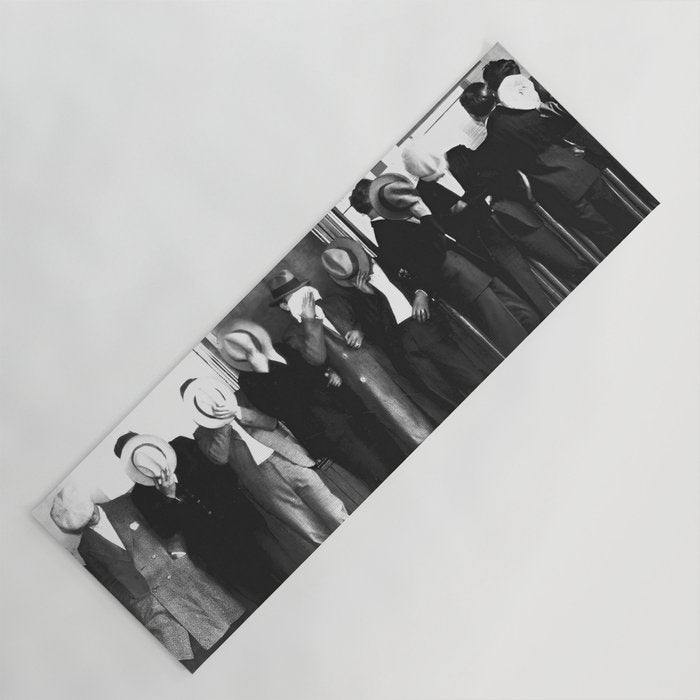 La cosa nostra arrest mug shot Sugar House Gang criminal mob bootleggers hiding faces behind hats black and white photgraph - photgraphy - photographs Yoga Mat Gallery Image 1
