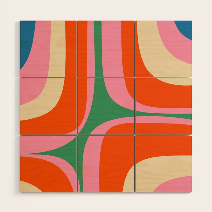 Retro Groove Colorful Vibrant Abstract Pattern Wood Wall Art Gallery Image 1