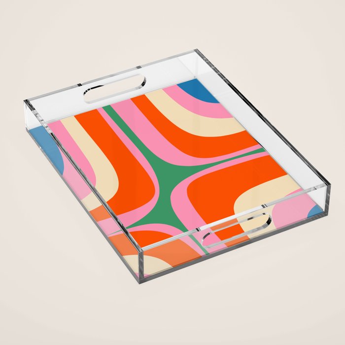 Retro Groove Colorful Vibrant Abstract Pattern Acrylic Tray Gallery Image 1