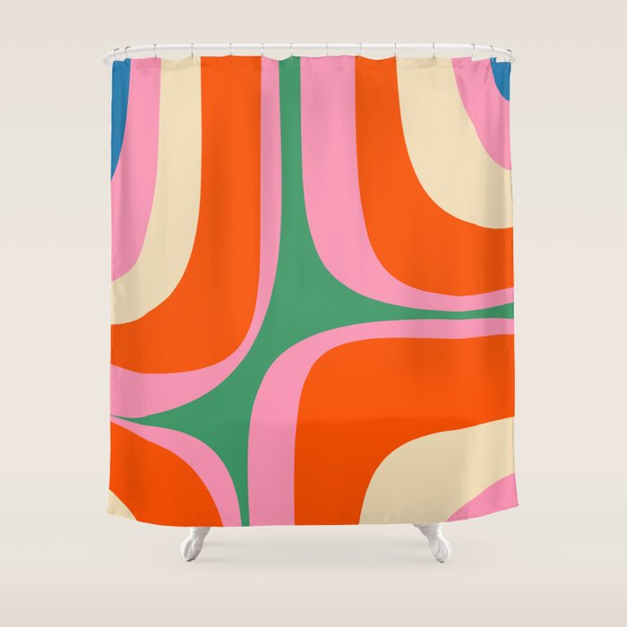 Retro Groove Colorful Vibrant Abstract Pattern Shower Curtain Gallery Image 1