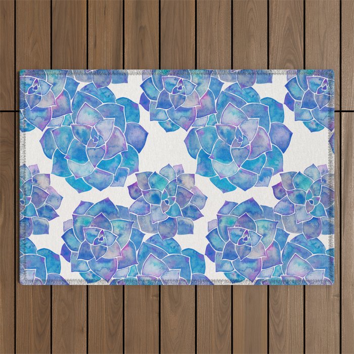 Rosette Succulents - Blue Palette Outdoor Rug Gallery Image 1