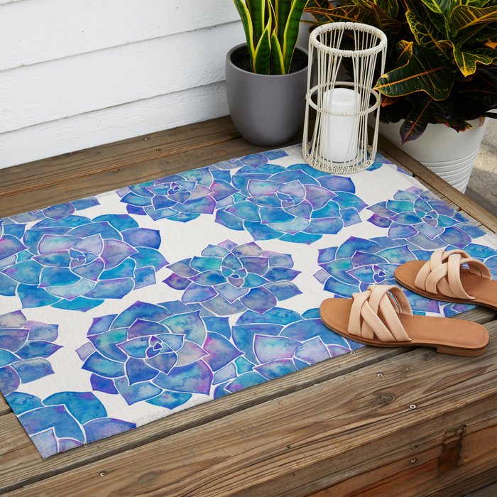 Rosette Succulents - Blue Palette Outdoor Rug Gallery Image 2
