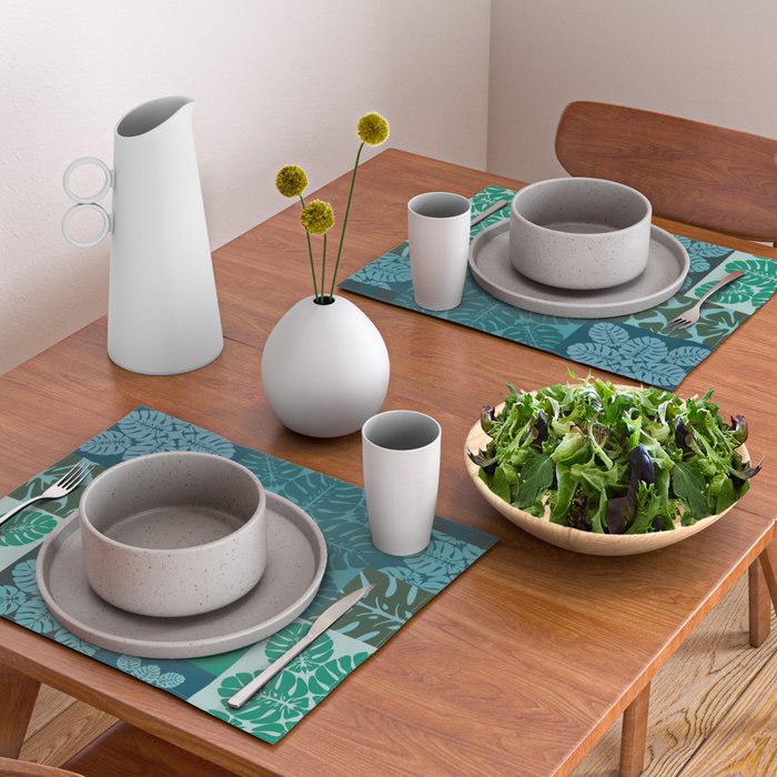 Hawaiian Monstera Quilt pattern Blues Placemat Gallery Image 2