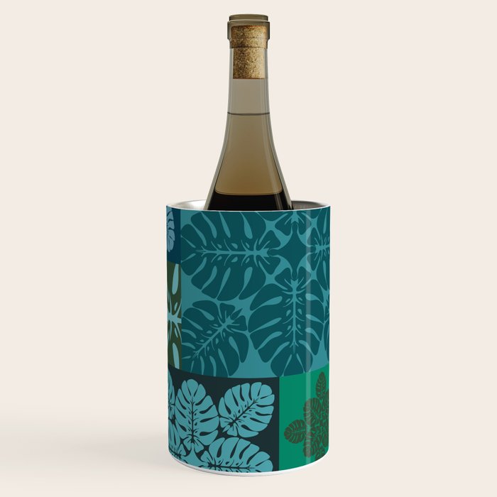Hawaiian Monstera Quilt pattern Blues Wine Chiller Gallery Image 1