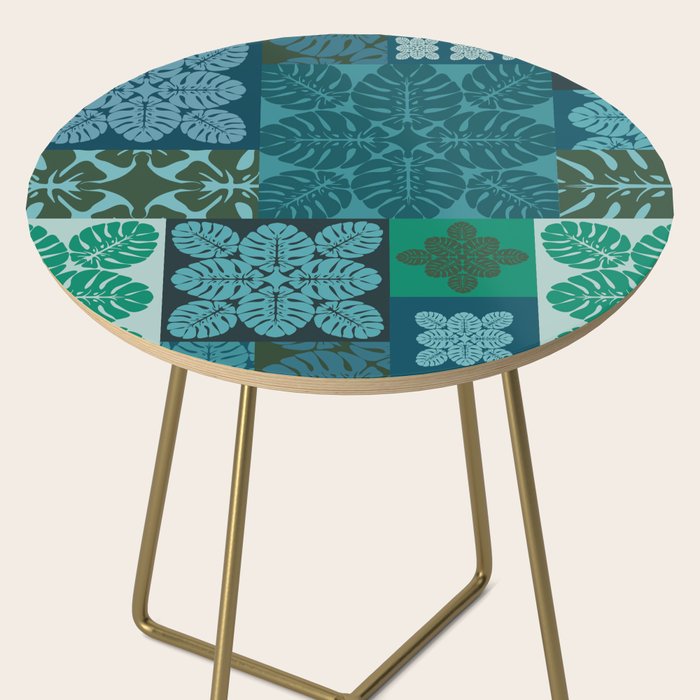 Hawaiian Monstera Quilt pattern Blues Side Table Gallery Image 2