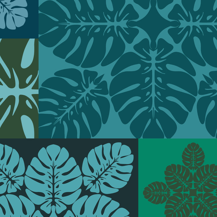 Hawaiian Monstera Quilt pattern Blues Coffee Mug Gallery Image 2