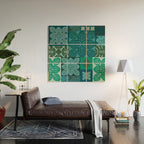 Hawaiian Monstera Quilt pattern Blues Wood Wall Art Gallery Image 2