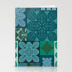 Hawaiian Monstera Quilt pattern Blues Stationery Card Gallery Image 2