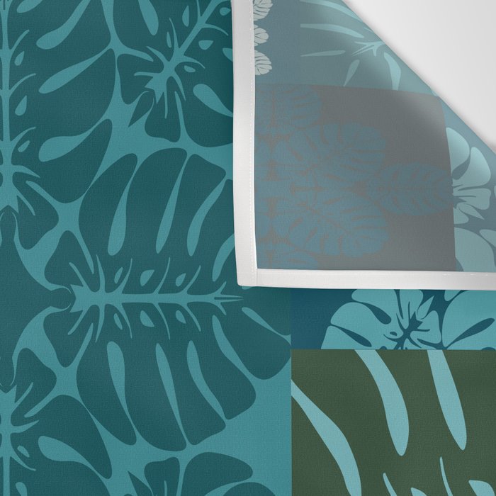 Hawaiian Monstera Quilt pattern Blues Wall Tapestry Gallery Image 3