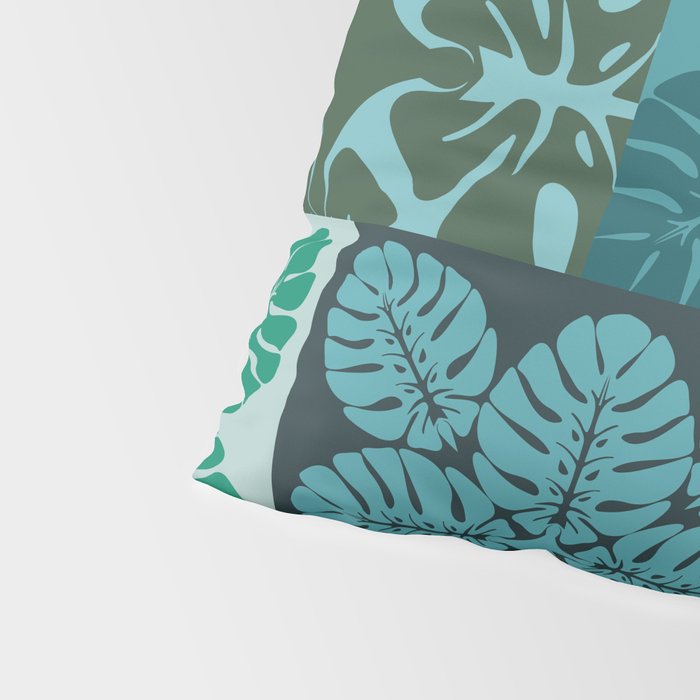Hawaiian Monstera Quilt pattern Blues Pillow Sham Gallery Image 4