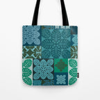 Hawaiian Monstera Quilt pattern Blues Tote Bag Gallery Image 1