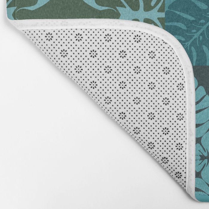 Hawaiian Monstera Quilt pattern Blues Bath Mat Gallery Image 2