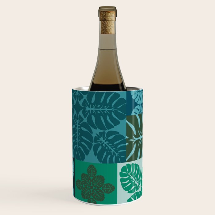Hawaiian Monstera Quilt pattern Blues Wine Chiller Gallery Image 3