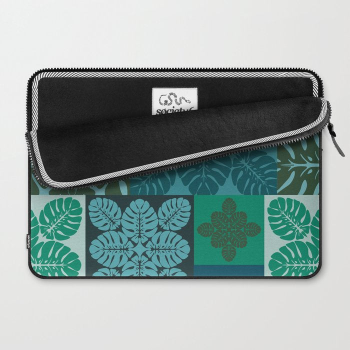 Hawaiian Monstera Quilt pattern Blues Laptop Sleeve Gallery Image 2