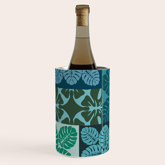 Hawaiian Monstera Quilt pattern Blues Wine Chiller Gallery Image 2