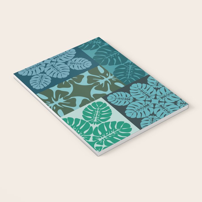 Hawaiian Monstera Quilt pattern Blues Notebook Gallery Image 3