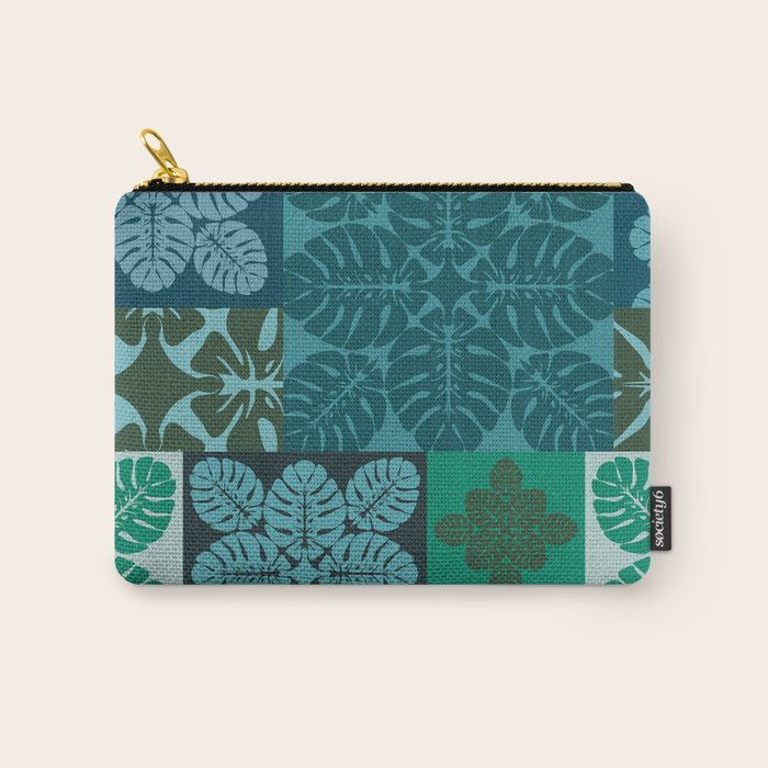 Hawaiian Monstera Quilt pattern Blues Carry All Pouch Gallery Image 1