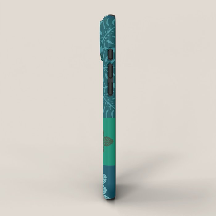 Hawaiian Monstera Quilt pattern Blues iPhone Case Gallery Image 2