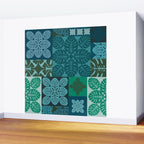 Hawaiian Monstera Quilt pattern Blues Wall Mural Gallery Image 2
