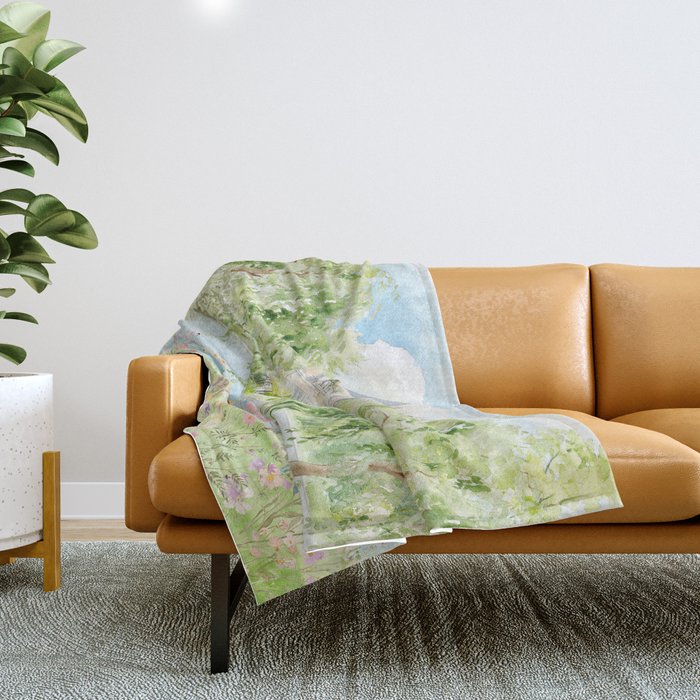 Wild flower meadow picnic in the French countryside Throw Blanket Gallery Image 1